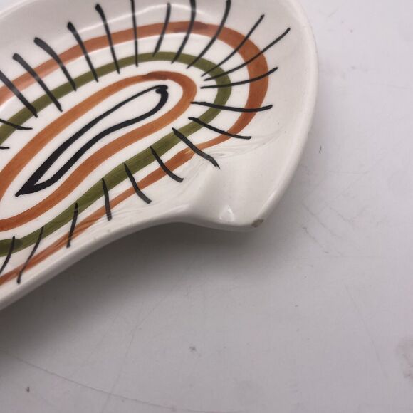 Pair MCM Ceramic Atomic Boomerang Ashtrays Trinket Trays Hand Painted Numbered - Picture 8 of 10